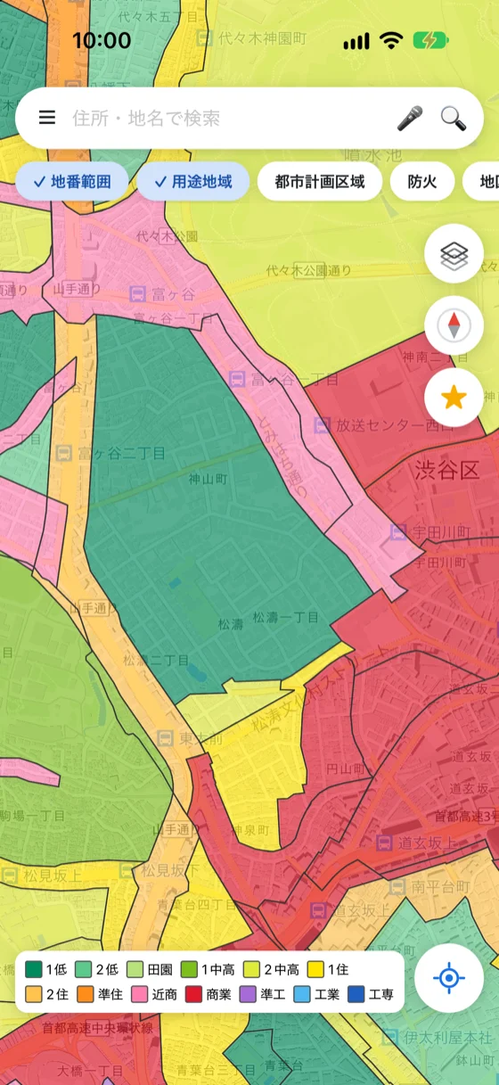 都市計画マップのアプリ画面